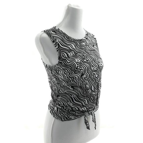 Self Esteem Tops - Self Esteem Black & White Sleeveless Tie Front Top - Junior's Size Large - Chic